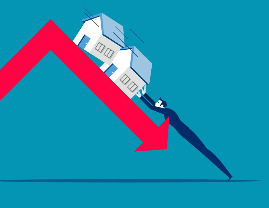photo : The housing market is falling. Business housing crisis vector illustrator
