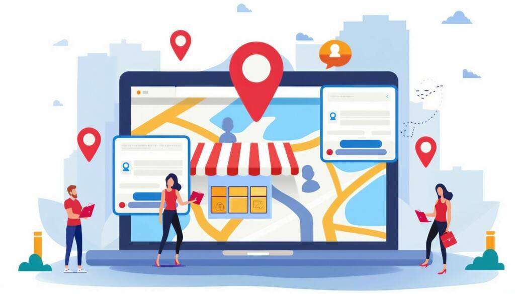 photo : Local SEO Optimization for Businesses, local SEO optimization for businesses with an image showing marketers optimizing Google My Business listings, AI